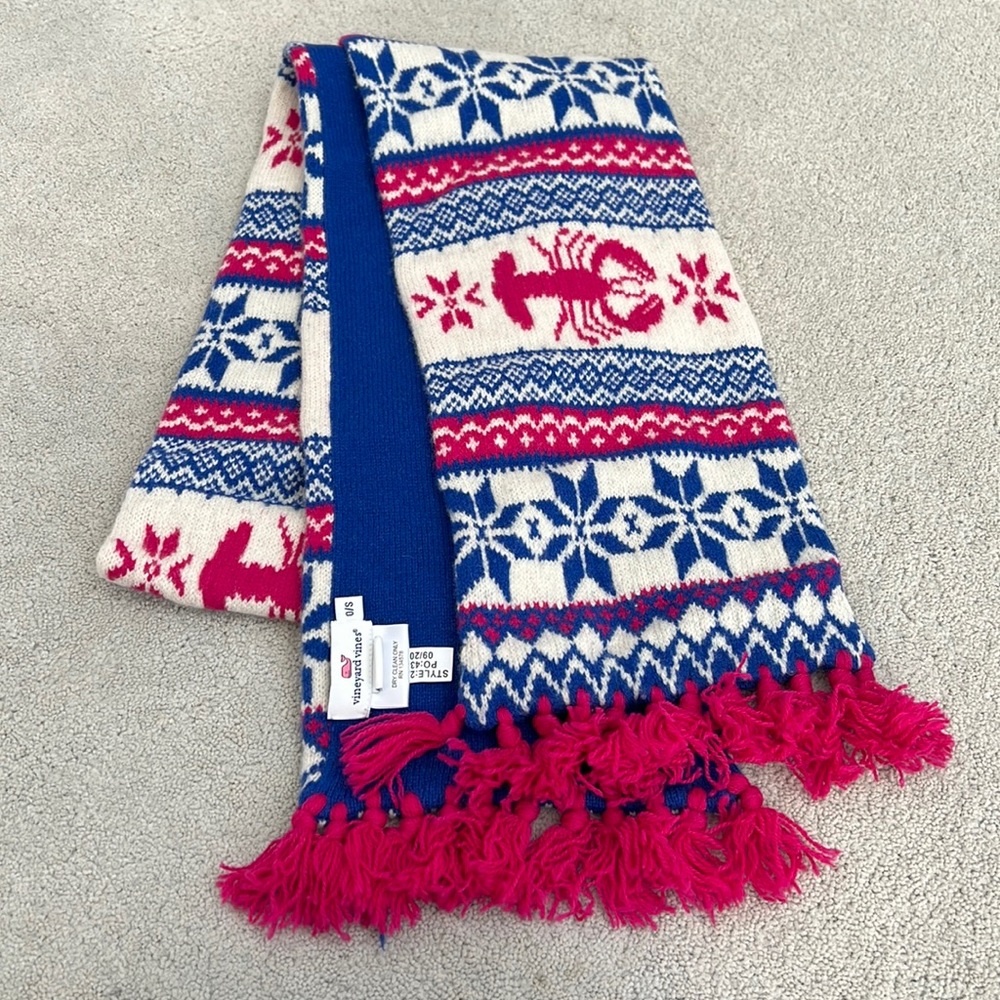 Vineyard Vines Blue & Pink Lobster Holiday Scarf